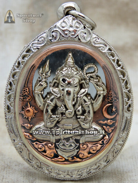 Amuleto Thailandese Ganesh: Protettore con Specchio di Schermatura dalle Negatività e Catalizzatore di Abbondanza (Unico Pezzo)