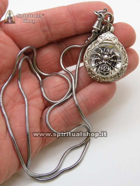 Talismano Thailandese RAGNO CATTURA RICCHEZZA (Maeng Mum Dak Sap) con Collana da LP Kee Tempio Wat Wang Daeng (Unico Pezzo Strepitoso)