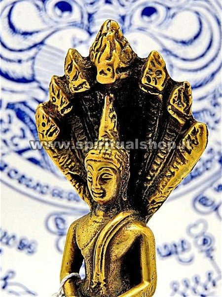 Statua Buddha Naga in Ottone Energizzata da Monaci con certificato Min. Beni Culturali Thailandese!