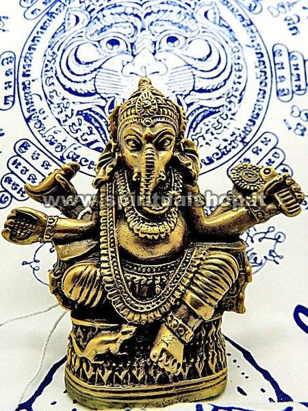 Statua Ganesh (Il distruttore degli Ostacoli e Portatore di Ricchezza) in Ottone Energizzata da Monaci con certificato Min. Beni Culturali Thailandese!