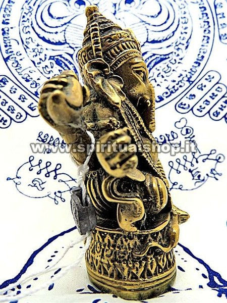 Statua Ganesh (Il distruttore degli Ostacoli e Portatore di Ricchezza) in Ottone Energizzata da Monaci con certificato Min. Beni Culturali Thailandese!