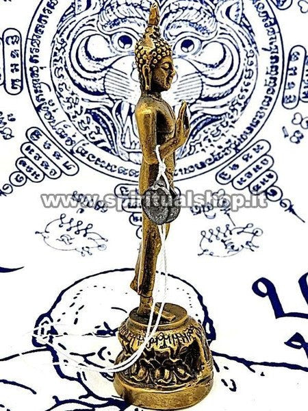 Statua Buddha che Cammina in Ottone Energizzata da Monaci con certificato Min. Beni Culturali Thailandese!