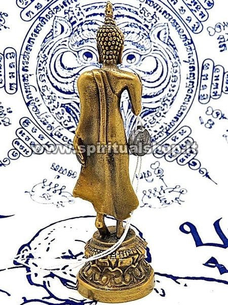 Statua Buddha che Cammina in Ottone Energizzata da Monaci con certificato Min. Beni Culturali Thailandese!