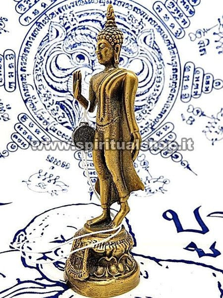 Statua Buddha che Cammina in Ottone Energizzata da Monaci con certificato Min. Beni Culturali Thailandese!