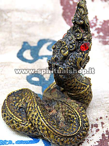 Statuina NAGA in Ottone per PROTEZIONE FAMIGLIA, Ufficio o Negozio contro Invidia, Energie Negative, Fatture e Magia Nera Sventure + Tela Sacra del Tempio Energizzata in REGALO