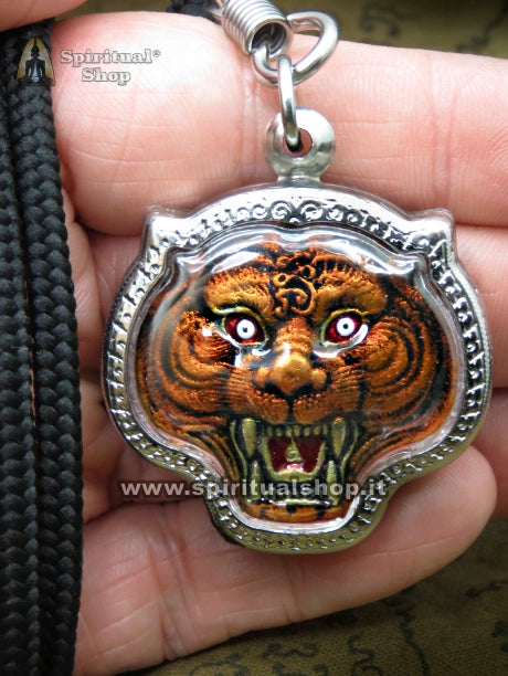 Amuleto di Protezione "Tigre Suprema" contro le Energie Negative e Invidie. Dal Tempio Wat Bang Phra con Collana