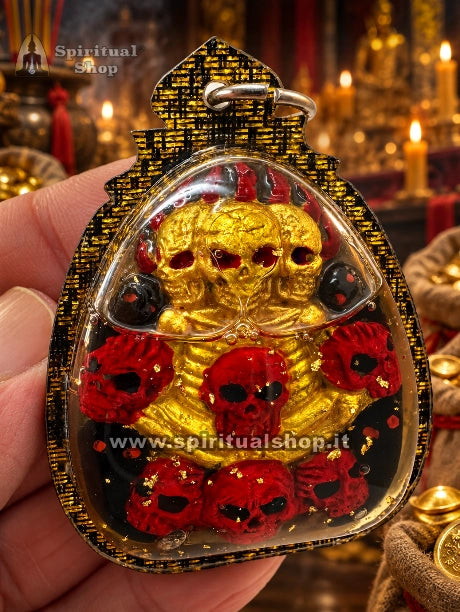Amuleto Thailandese Milionario Necromantico 13 TESCHI ไสยศาสตร์ - Propiziatorio per Vincite ai Giochi (Unico Pezzo)