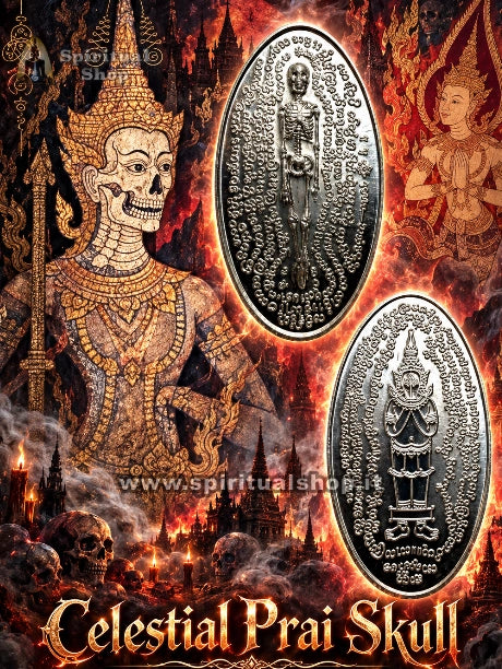 Amuleto Thailandese Celestial Prai Skull Protezione Guida Successo Fortuna con Collana Deluxe Cerimonia Ufficiale (Unico Pezzo)
