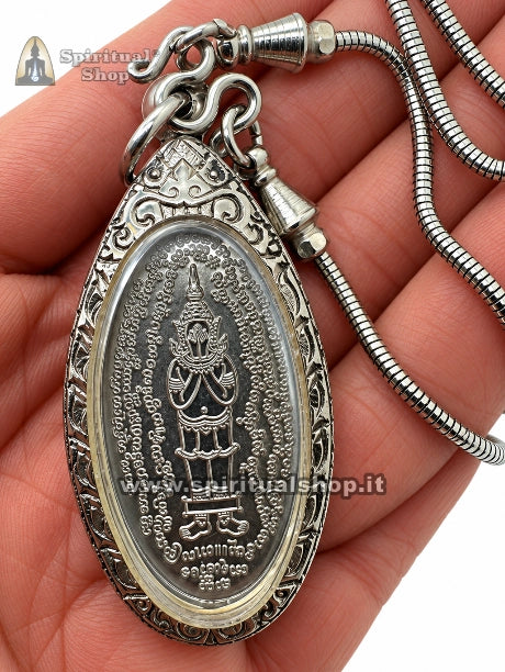 Amuleto Thailandese Celestial Prai Skull Protezione Guida Successo Fortuna con Collana Deluxe Cerimonia Ufficiale (Unico Pezzo)