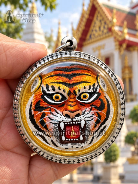 Amuleto Thailandese "TIGER AND BUDDHA" per Proteggersi dai Pericoli, Respingere i nemici Cattiva Sorte, Attirare la fortuna (Unico Pezzo) Tempio Wat Bang Waek