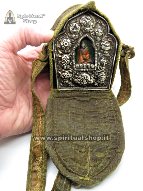 Amuleto TIBETANO 10 SIMBOLI BUON AUSPICIO con Finestra con Immagine SACRA. Massima Protezione Benedetto nel Tempio da Lama Tibetano (Unico Pezzo)