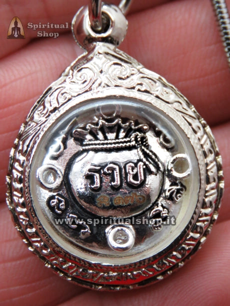 Talismano Thailandese RAGNO CATTURA RICCHEZZA (Maeng Mum Dak Sap) con Collana da LP Kee Tempio Wat Wang Daeng (Unico Pezzo Strepitoso)
