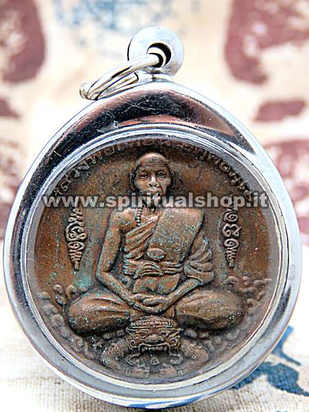 Raro Amuleto Commemorativo LP PERN in RAME appartenuto ad un suo discepolo. Dal tempio Wat Bang Phra. Collana in REGALO. Oggetto UNICO e di culto!!!