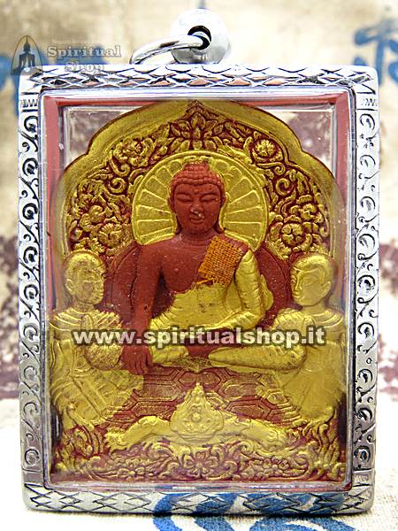 Amuleto BUDDHA ELITE Dorato (Nuova Versione) con PEZZO ORIGINALE VESTE Arancione del Monaco Superiore Wat Bang Phra per RICCHEZZA E SUCCESSO* (Unico Pezzo!)*