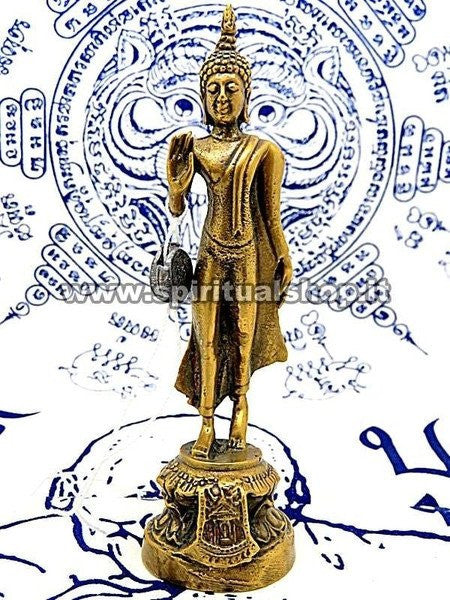 Statua Buddha che Cammina in Ottone Energizzata da Monaci con certificato Min. Beni Culturali Thailandese!
