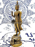 Statua Buddha che Cammina in Ottone Energizzata da Monaci con certificato Min. Beni Culturali Thailandese!