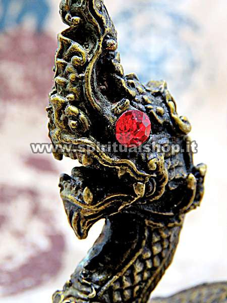Statuina NAGA in Ottone per PROTEZIONE FAMIGLIA, Ufficio o Negozio contro Invidia, Energie Negative, Fatture e Magia Nera Sventure* + Tela Sacra del Tempio Energizzata in REGALO