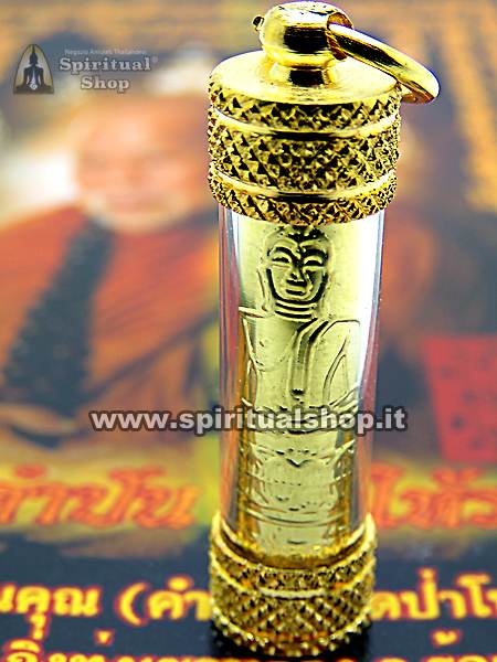 Takrut buddha dorato per Ricchezza Fortuna Benessere + Tela Sacra Pha Yant Regalo!